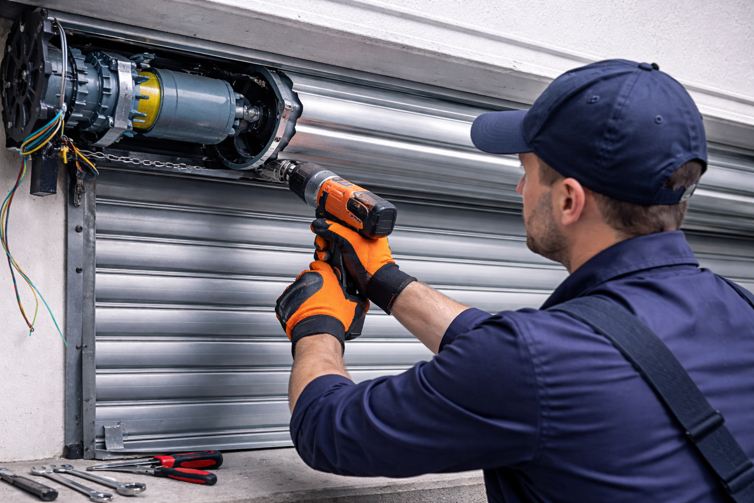 Kepenk motor ve üst mekanizmasında çalışan teknisyeni gösteren temsili bakım görseli